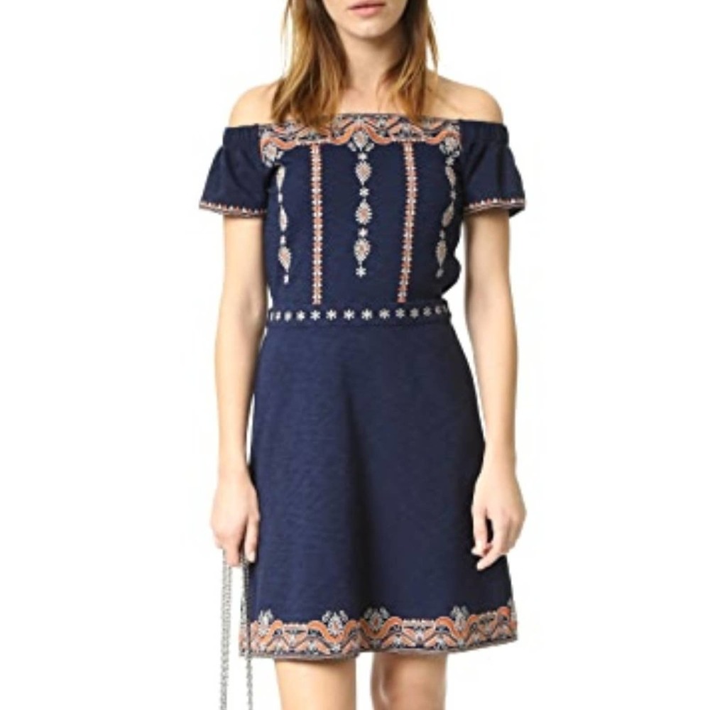 TORY BURCH Nell Embroidered Dress Off the Shoulder
